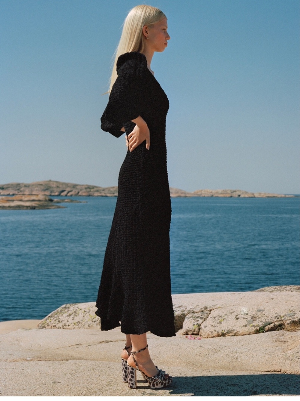 Eileen Dress by Loeffler Randall Black textured Long-Sleeve Midi Dress